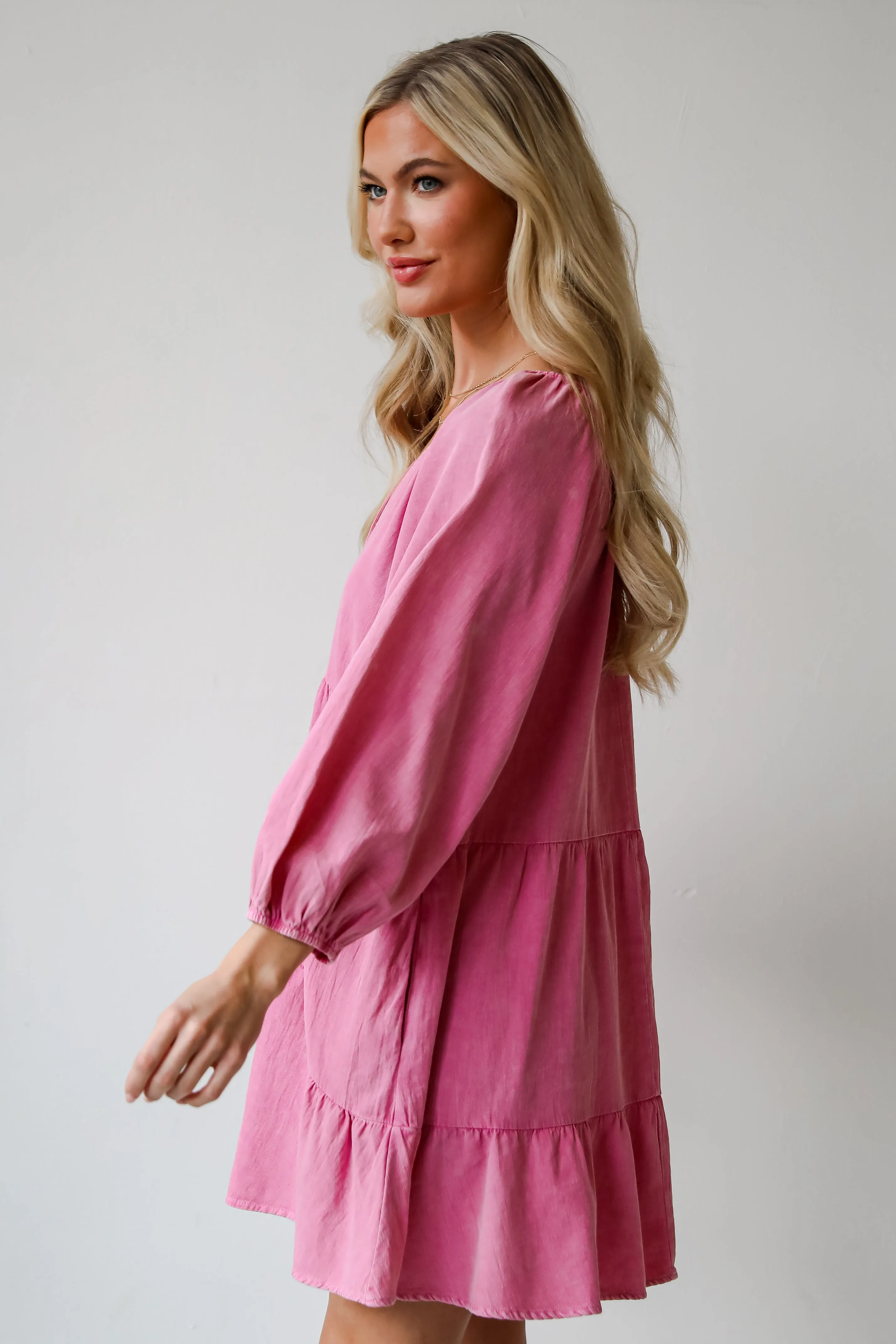 FINAL SALE - Sunny Romantic Pink Tiered Babydoll Mini Dress