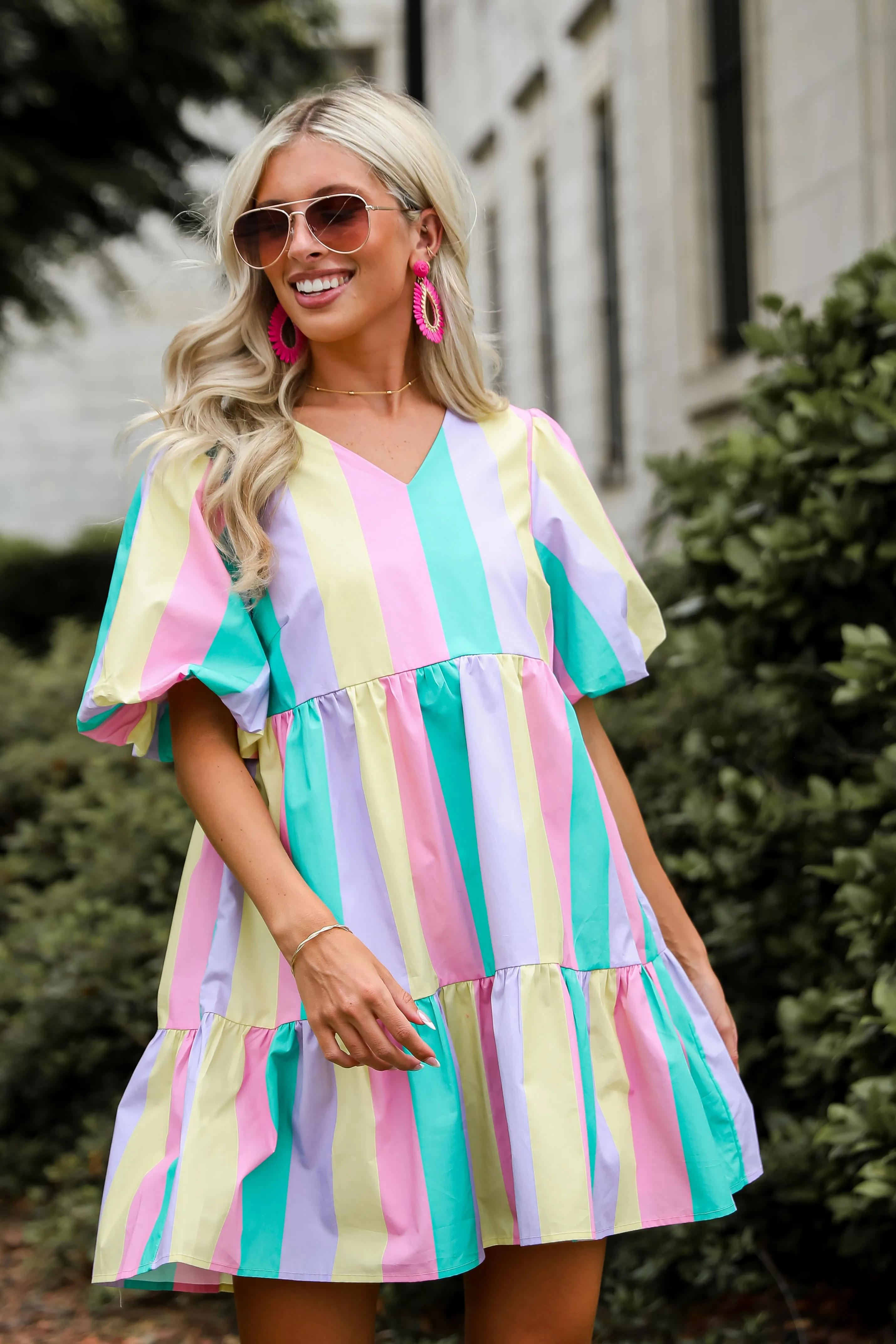 FINAL SALE - Vivid Moment Multi Striped Tiered Mini Dress