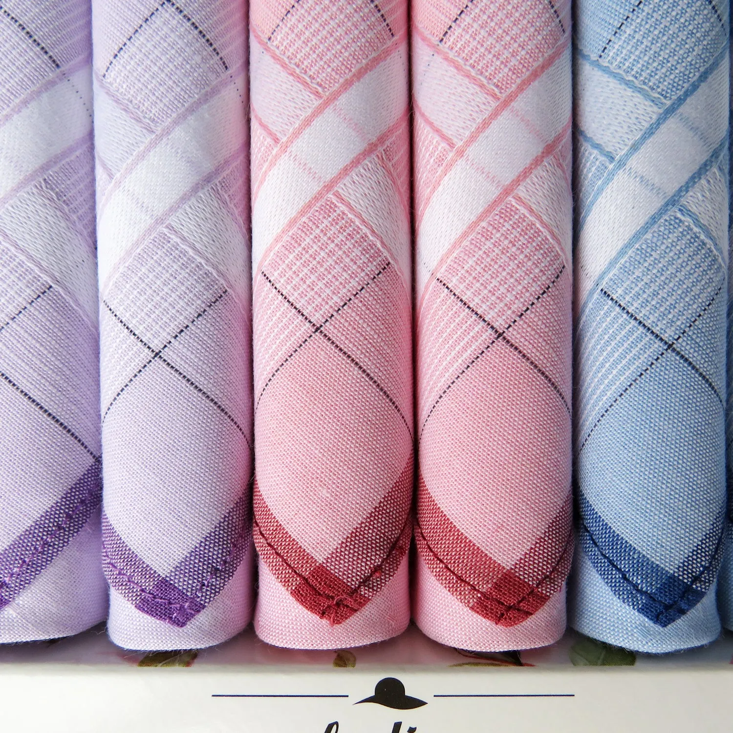 Fine Cotton Pastel Check Ladies Handkerchiefs - Box of 6