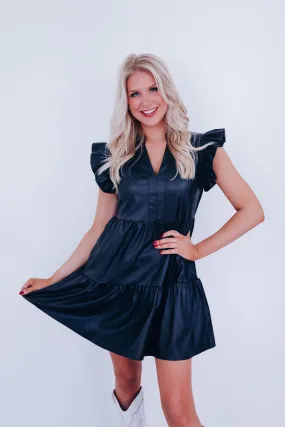 Frisco Faux Leather Babydoll Dress - Black