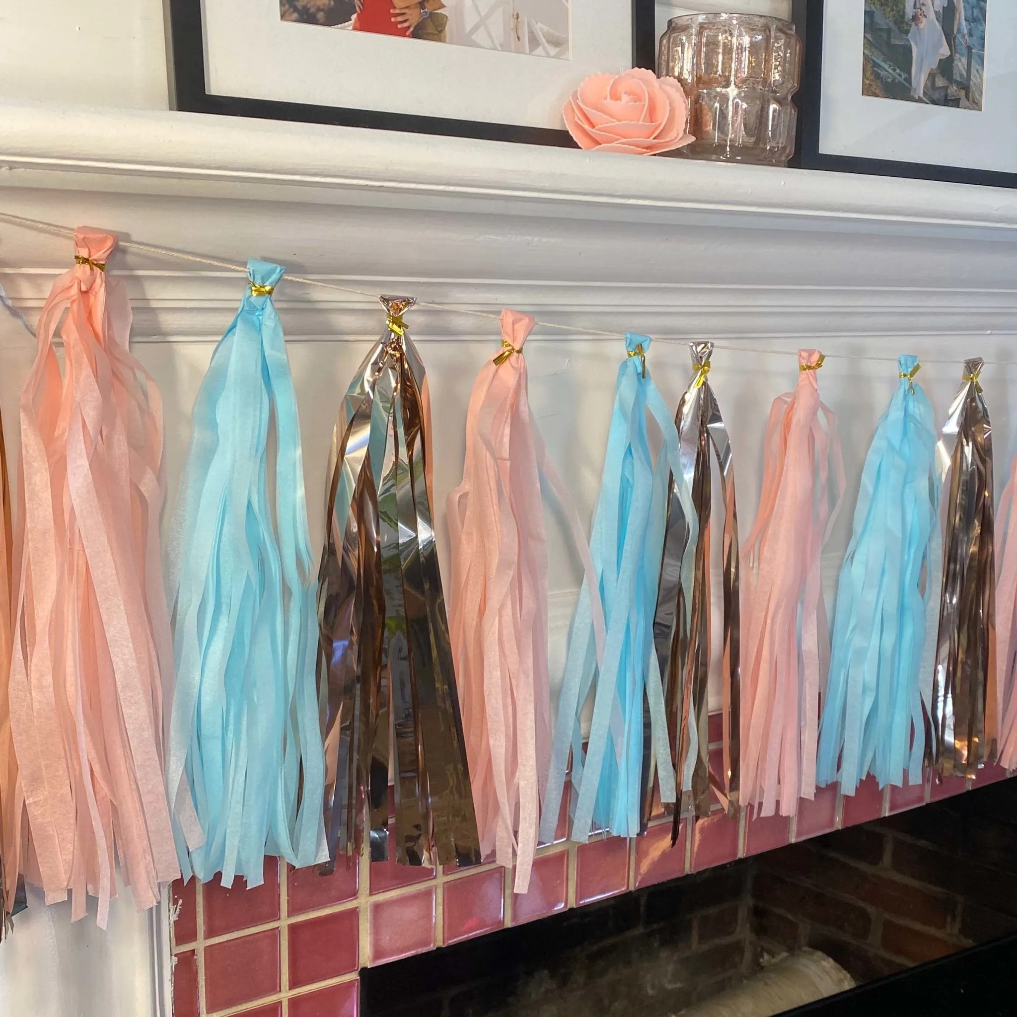 Gender Reveal Paper Rose Gold  Tassel Tail - Tassel DIY Garland Kit