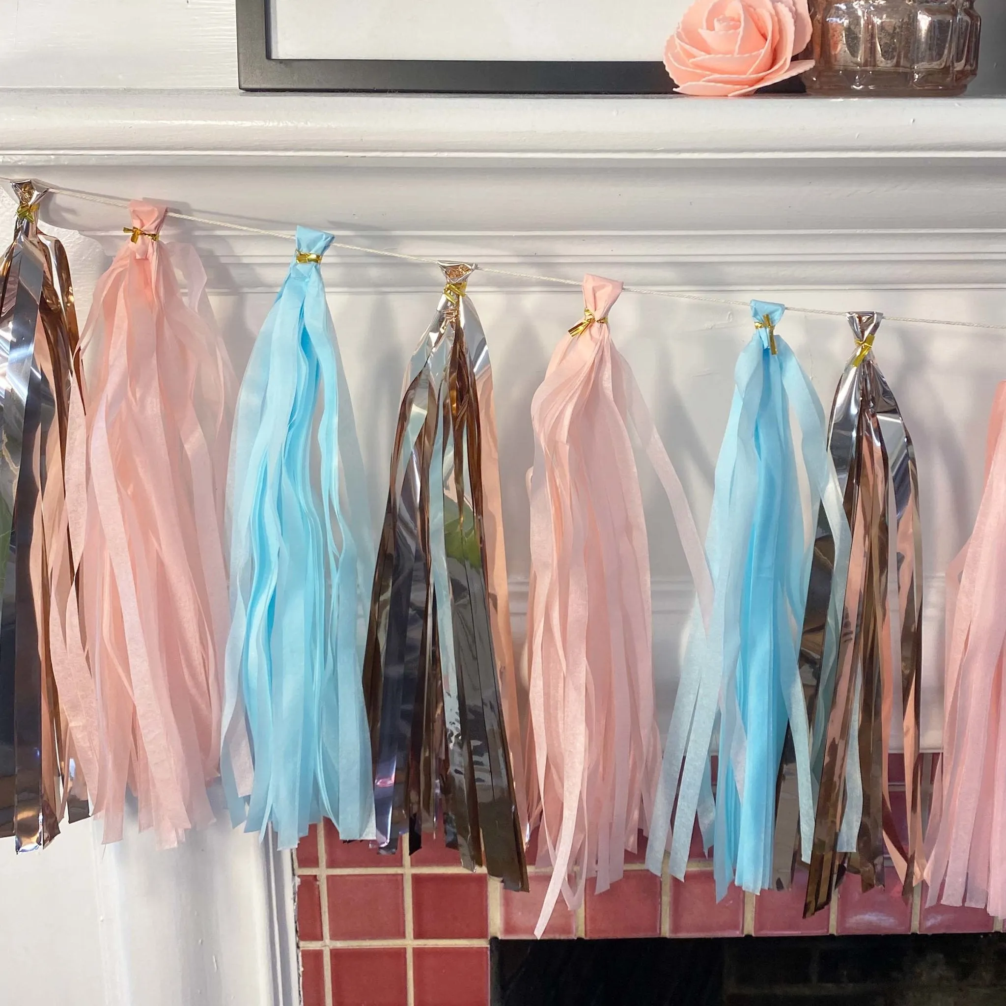 Gender Reveal Paper Rose Gold  Tassel Tail - Tassel DIY Garland Kit