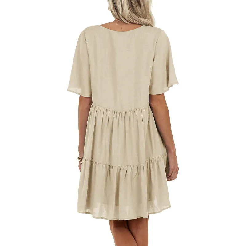 Giddy Pocketed Babydoll Dress - Ecru