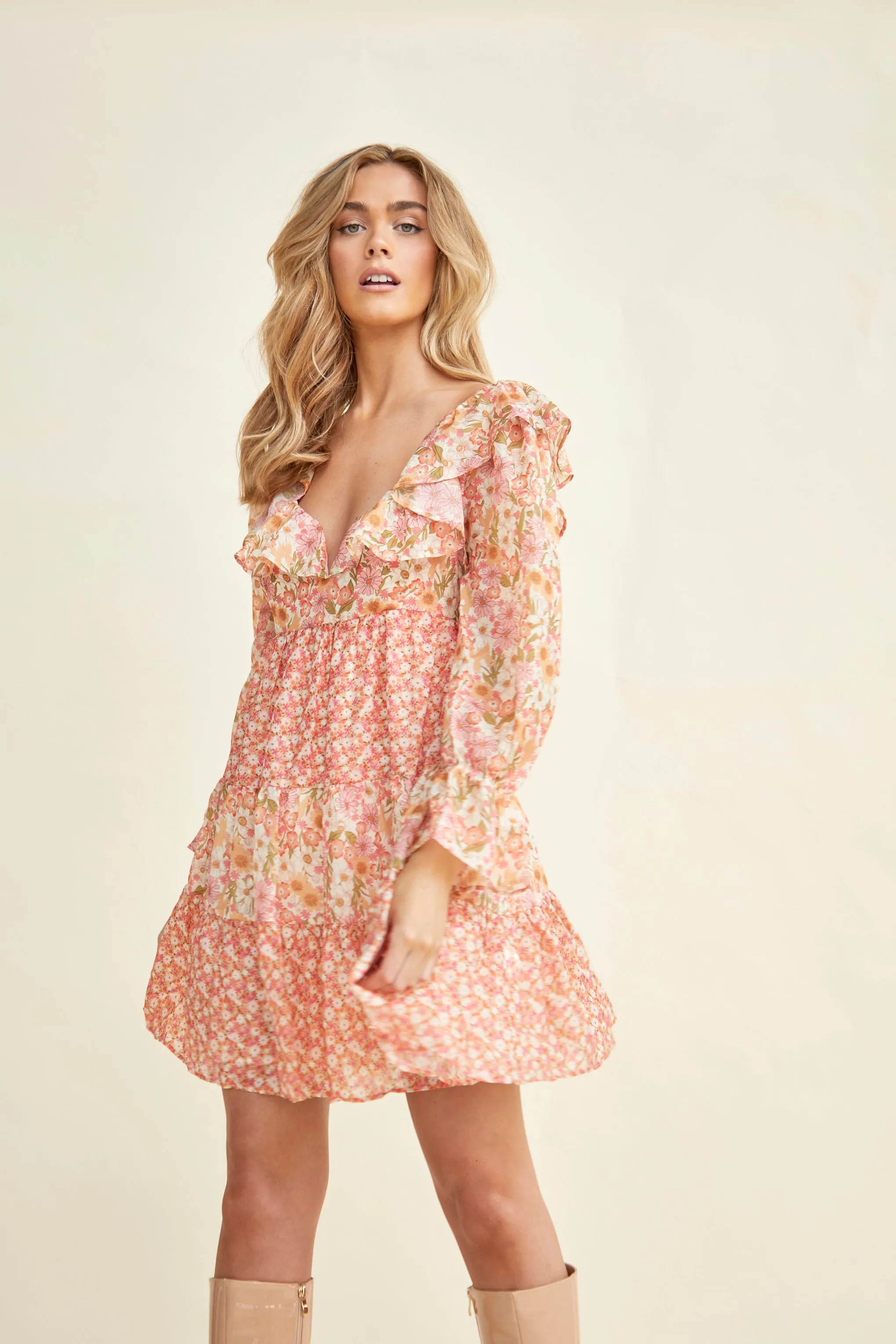 Glamorous Tiered Ruffle Empire-line Babydoll Mini Dress