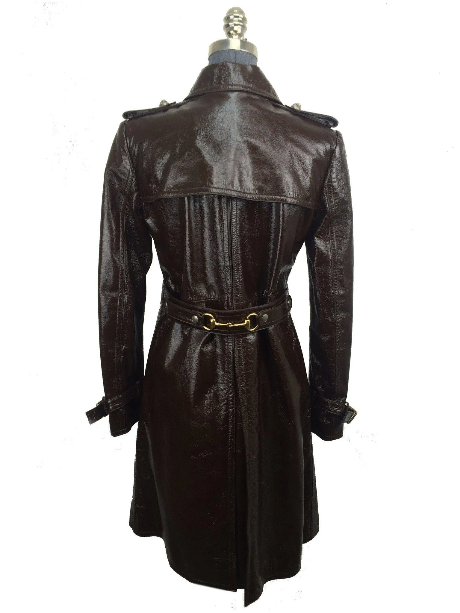 Gucci Light Patent Leather Belted Trench Coat Size M