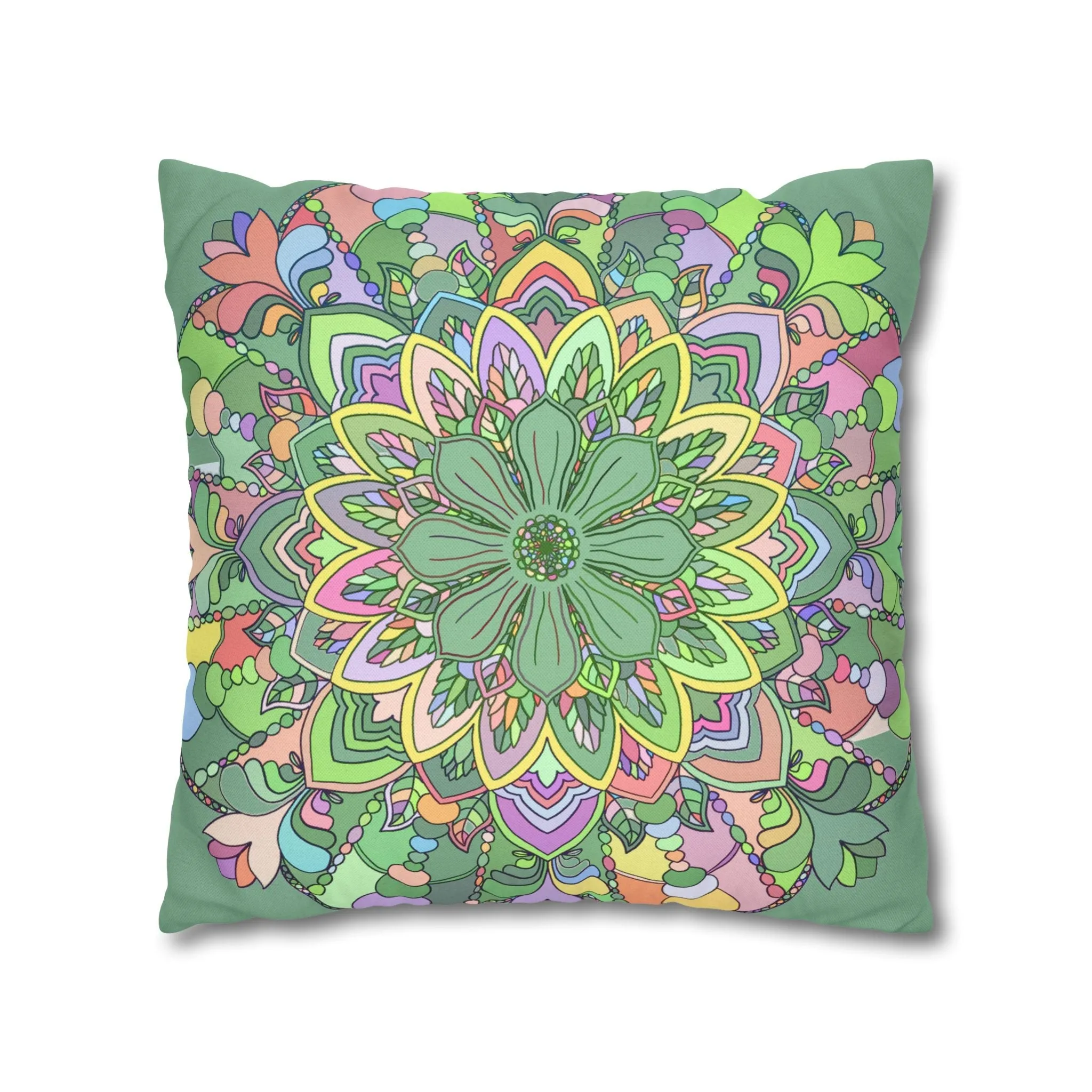 Handmade Mandala Art Pillowcase - Pastel Colors - Square Shape