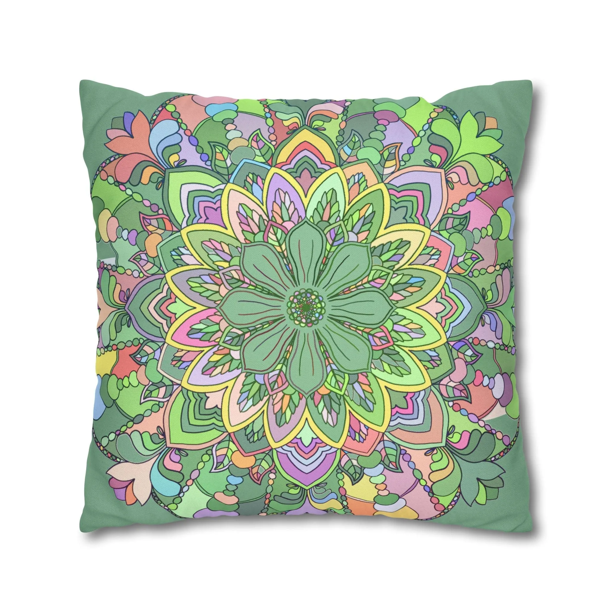 Handmade Mandala Art Pillowcase - Pastel Colors - Square Shape