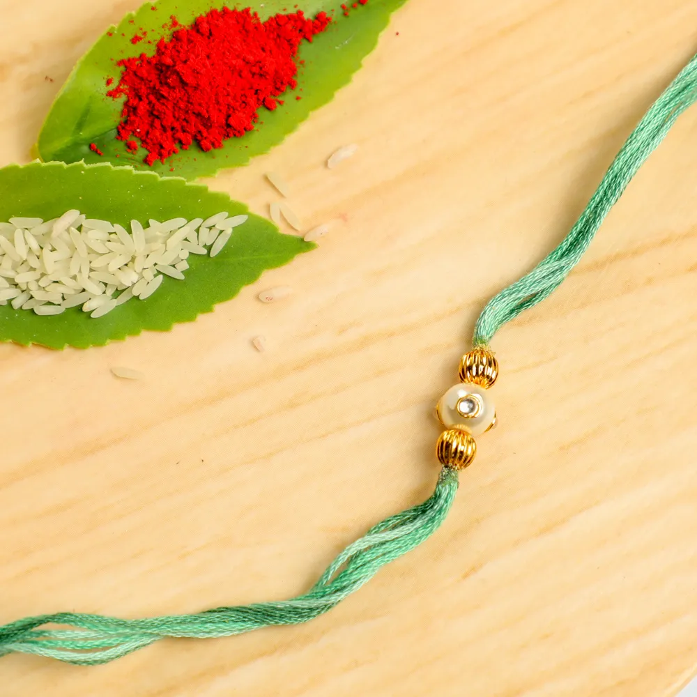 Handmade Pastel Green Rakhi Thread With Pearl - Raksha Bandhan