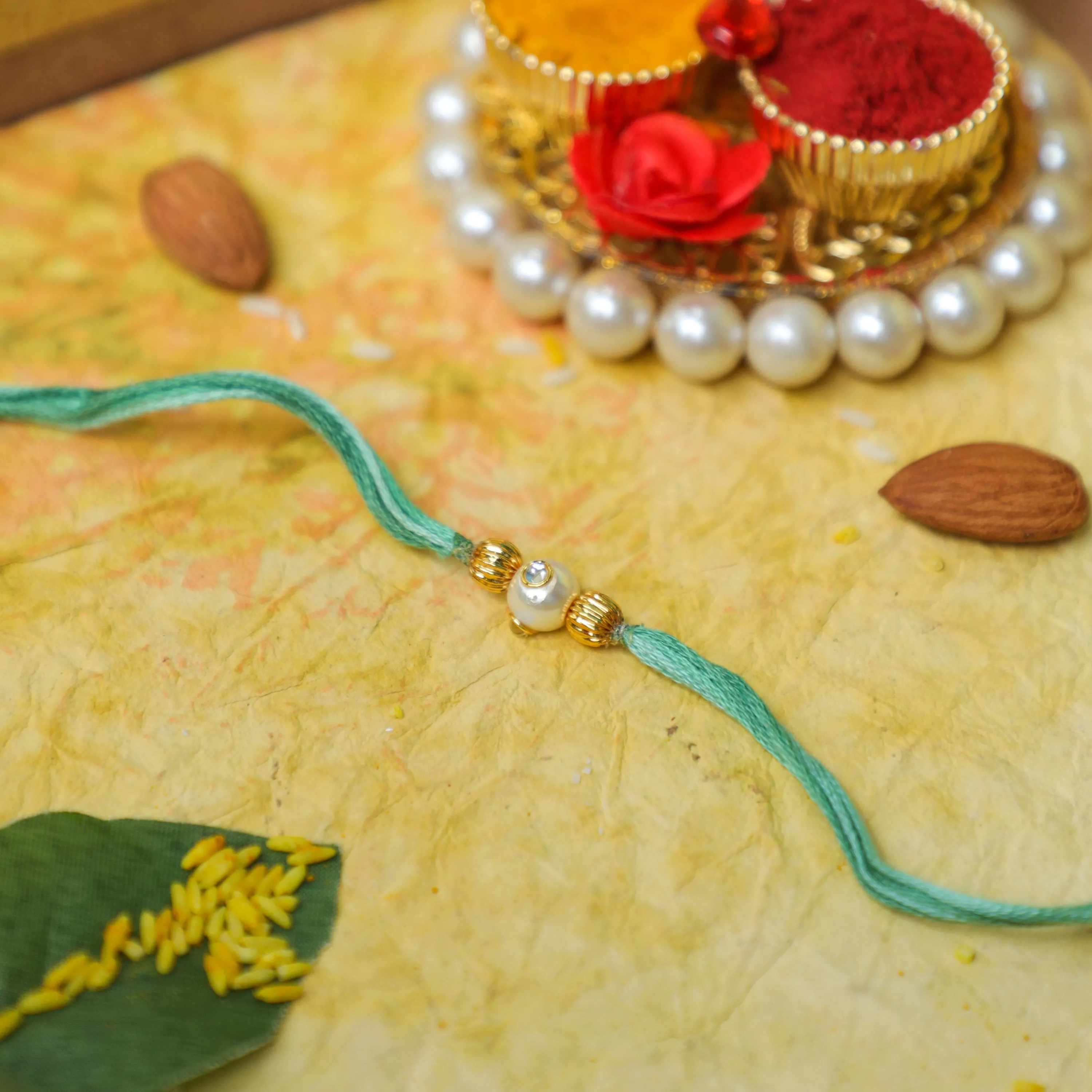 Handmade Pastel Green Rakhi Thread With Pearl - Raksha Bandhan