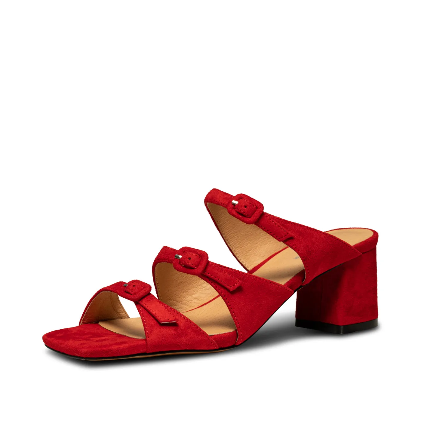 Hanna buckle mule suede - Fire Red