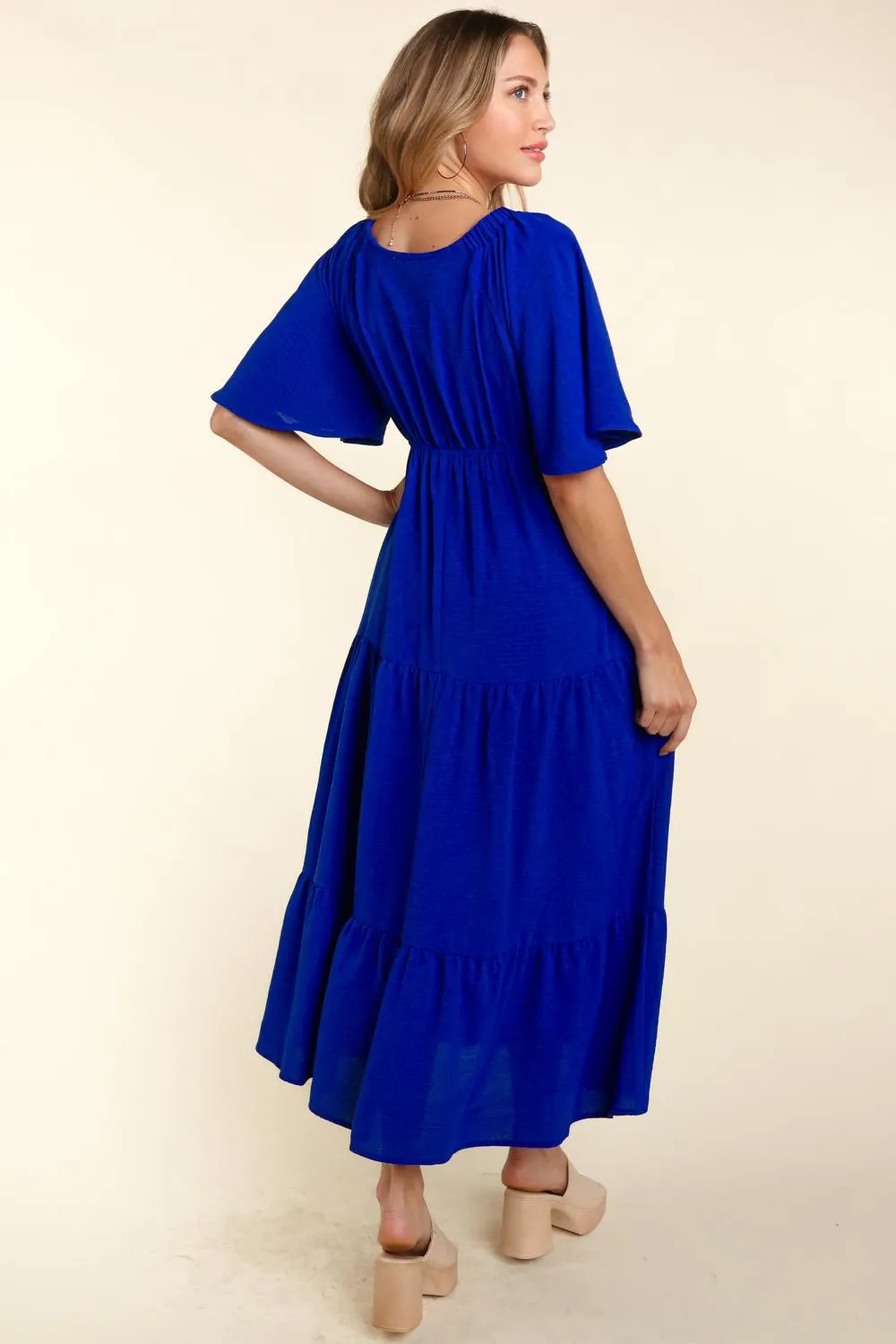 Island Time Tiered Babydoll Maxi Dress with Side Pocket in Royal