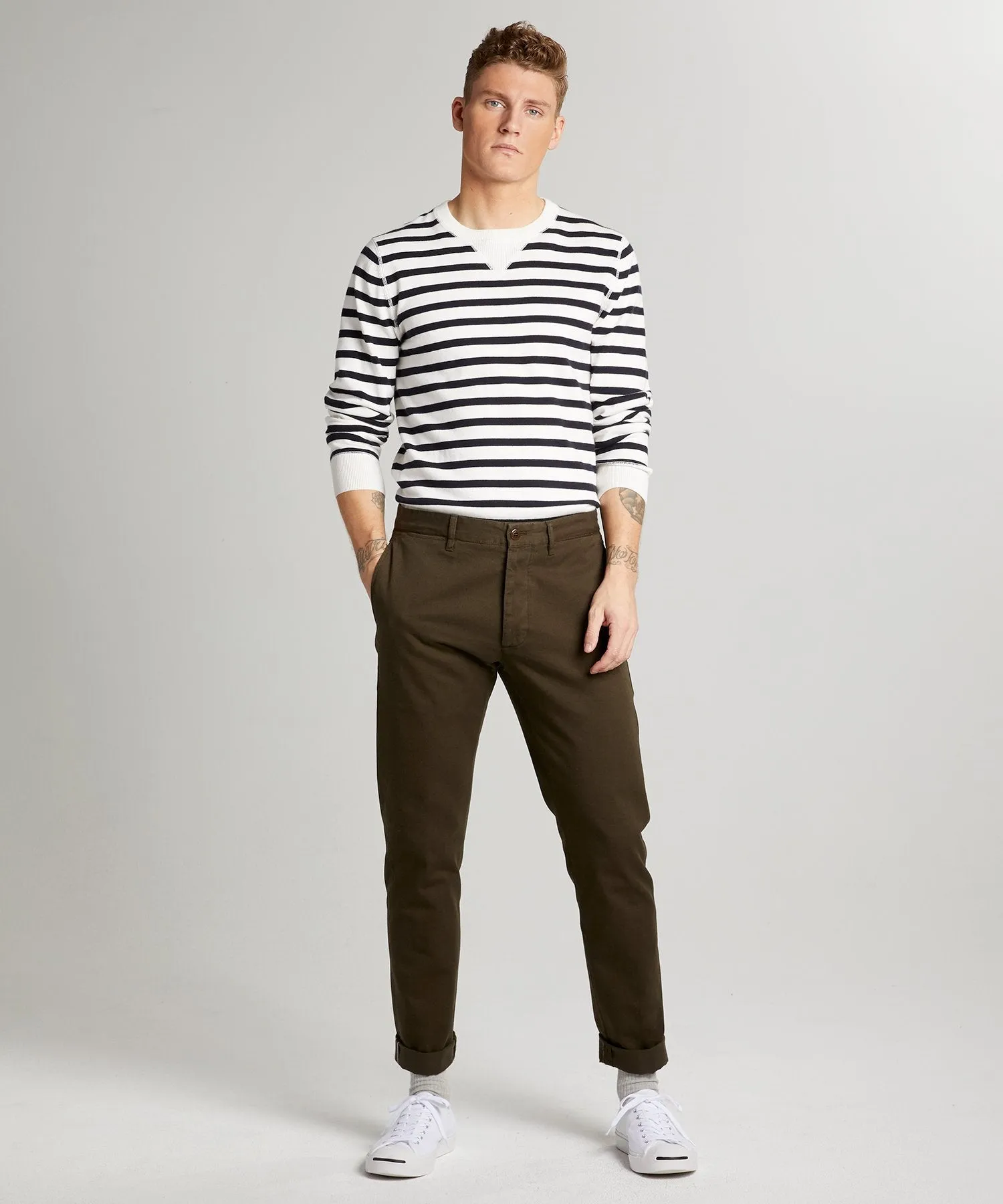 Japanese Garment Dyed Selvedge Chino in Peat