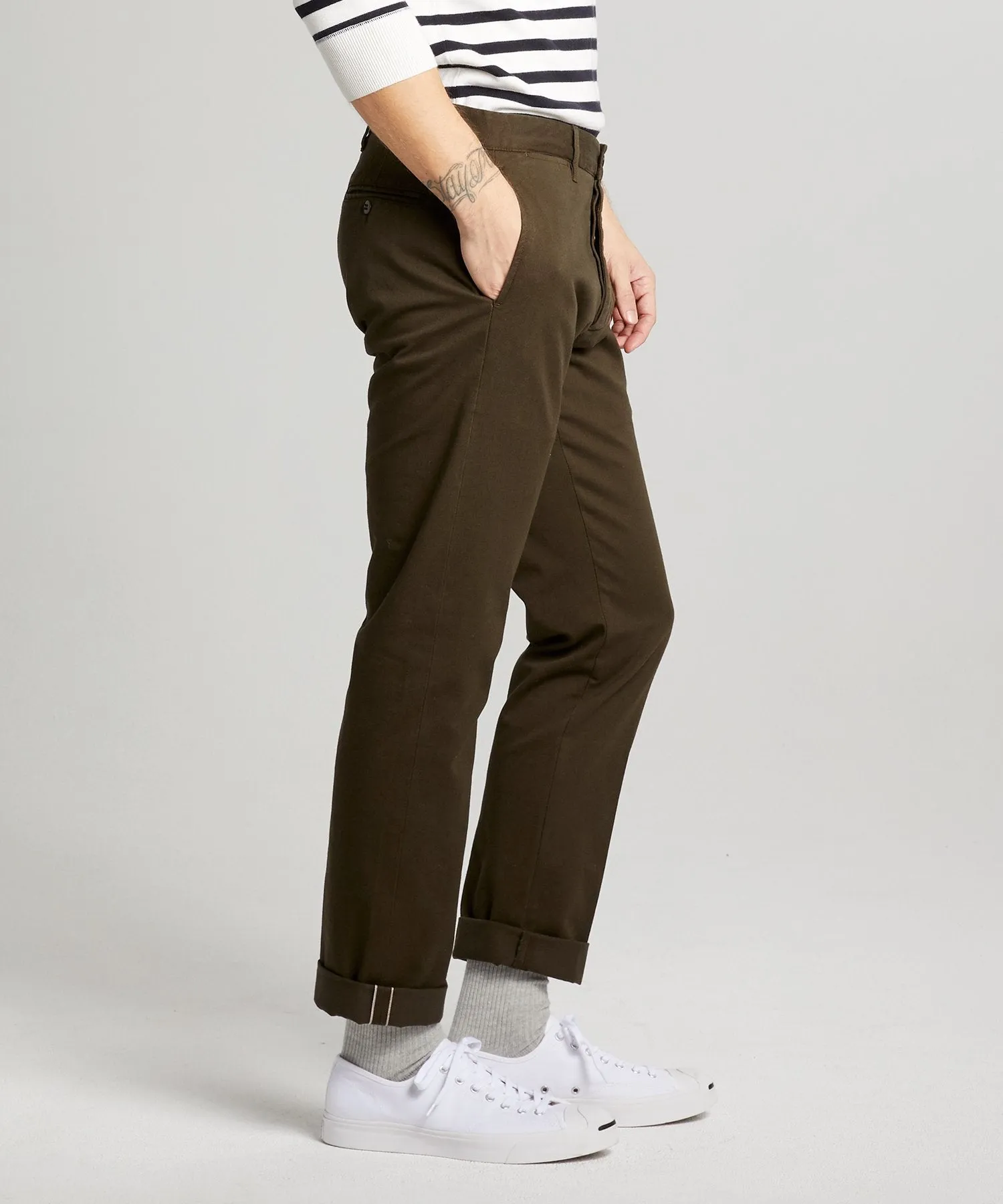 Japanese Garment Dyed Selvedge Chino in Peat