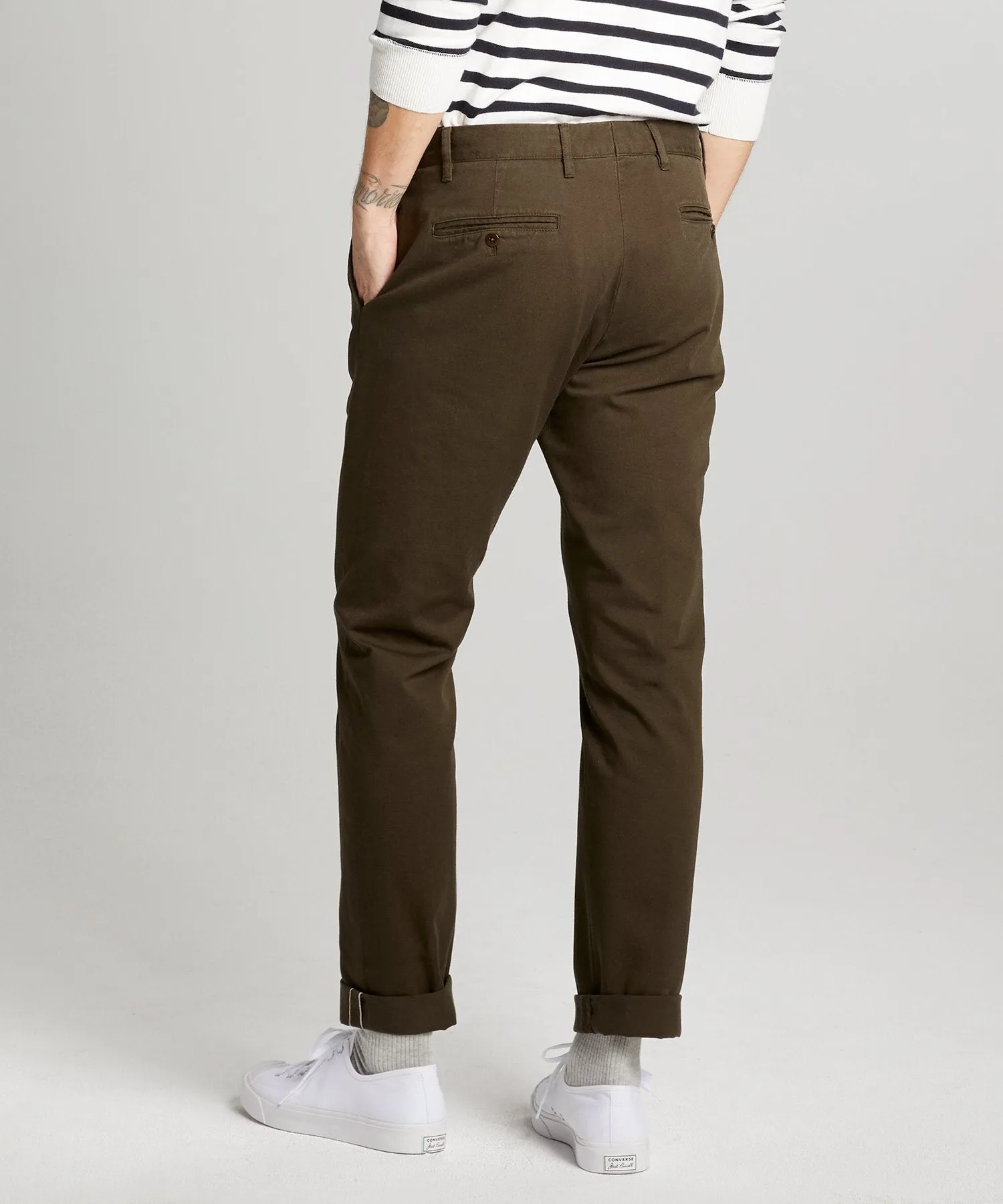 Japanese Garment Dyed Selvedge Chino in Peat