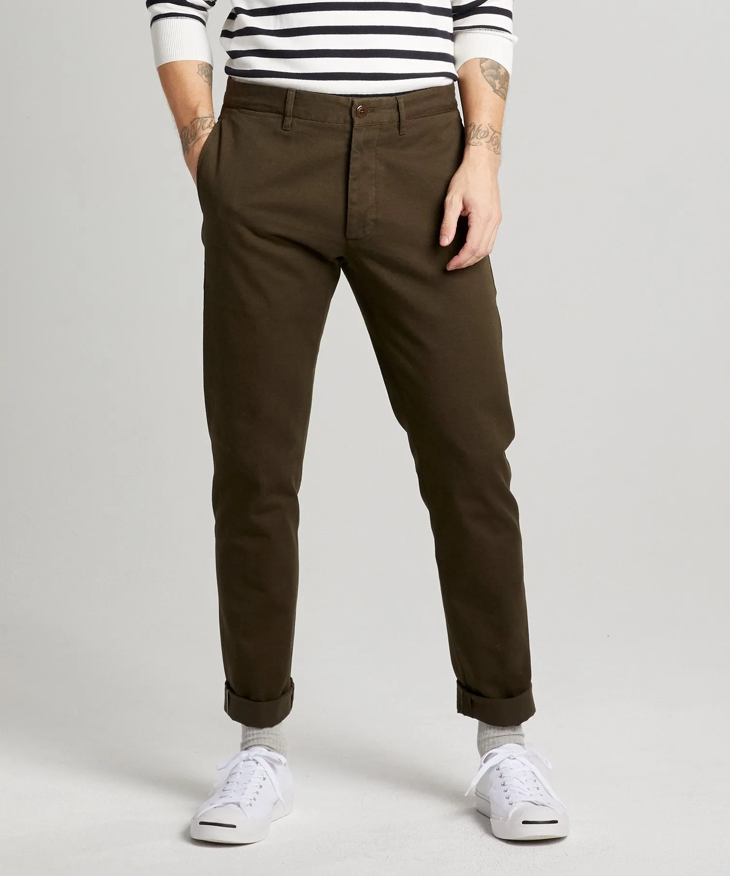 Japanese Garment Dyed Selvedge Chino in Peat