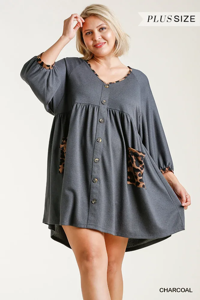 Leopard Pocket Dress, Charcoal