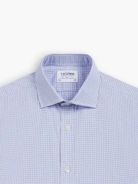 Light Blue Small Gingham Poplin Fitted Single Cuff Classic Collar Shirt