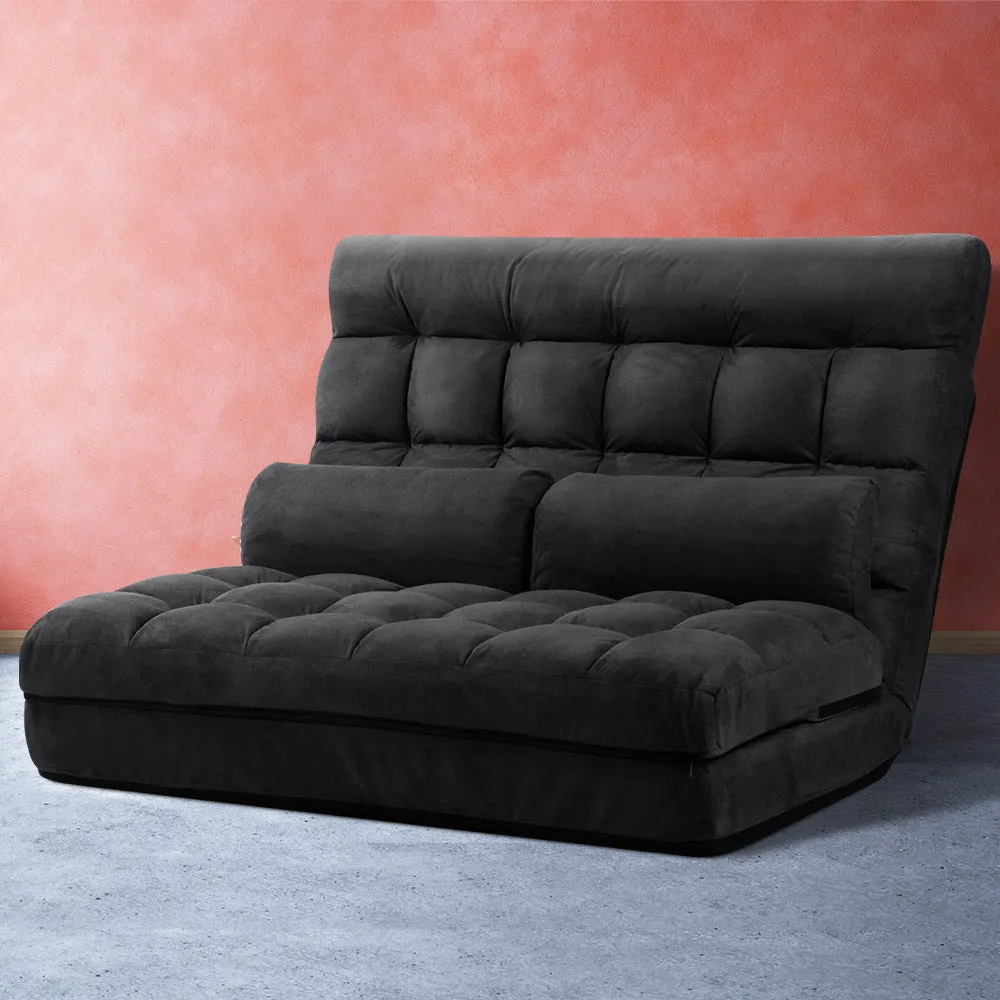 Lounge Sofa Bed 2-seater Floor Folding Suede Charcoal