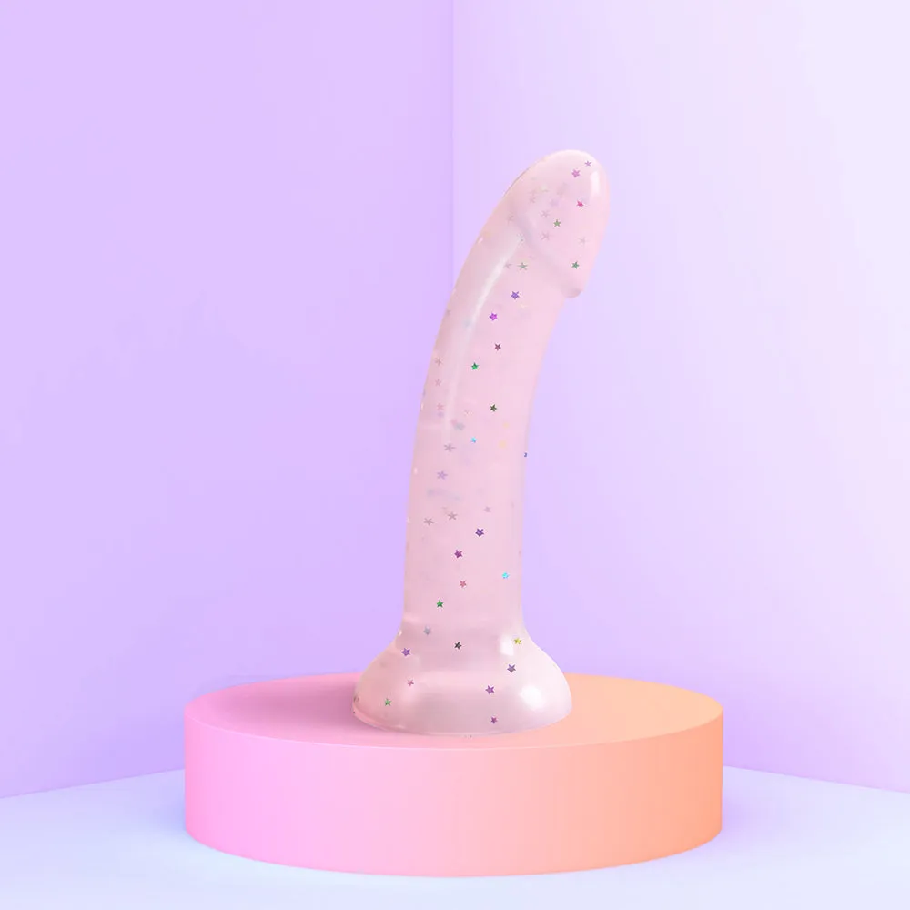 Love to Love Dildolls Starlight 6 in. Silicone Dildo with Multicolor Star Glitter Pink