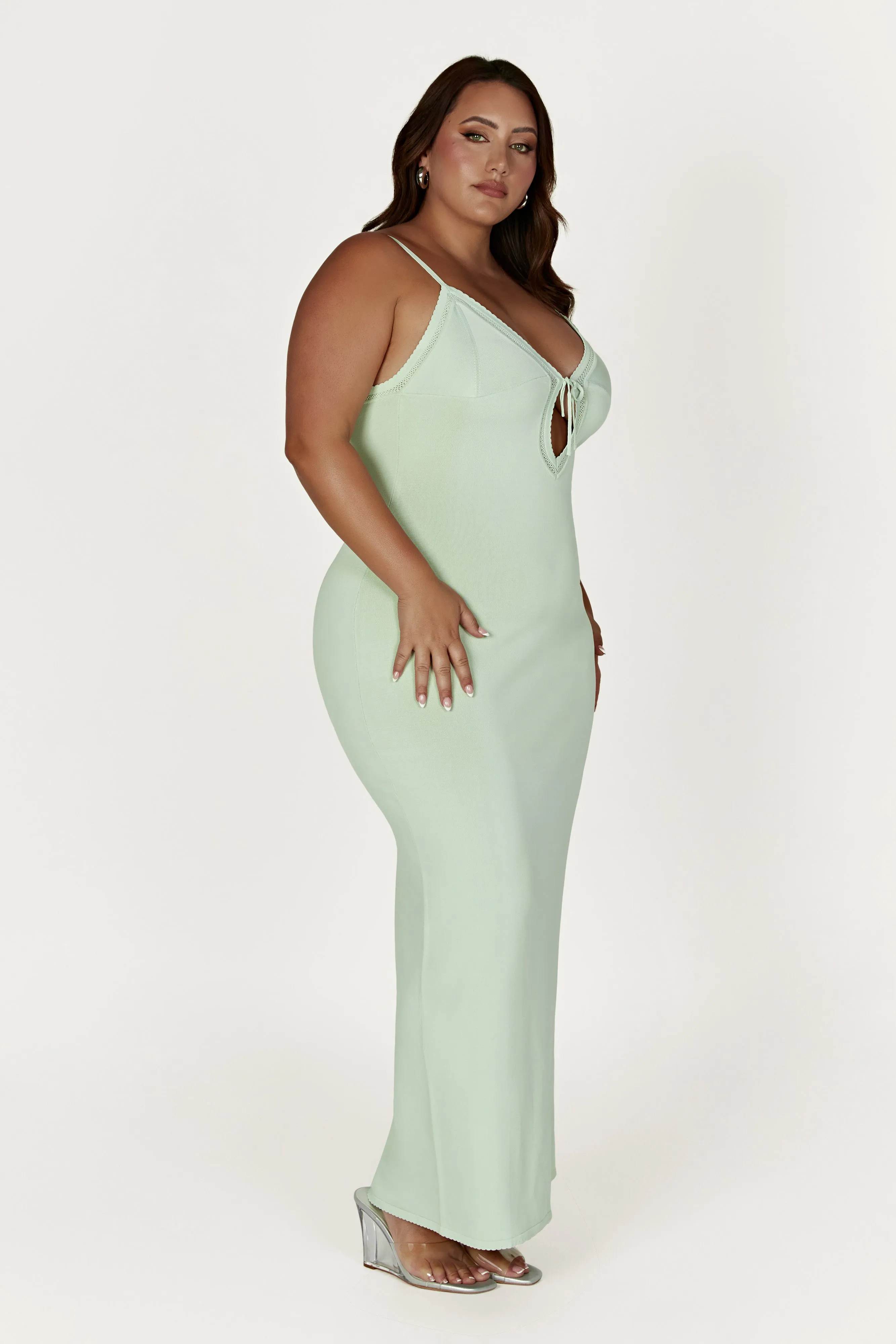 Maia Pointelle Knit Maxi Dress - Pistachio Green