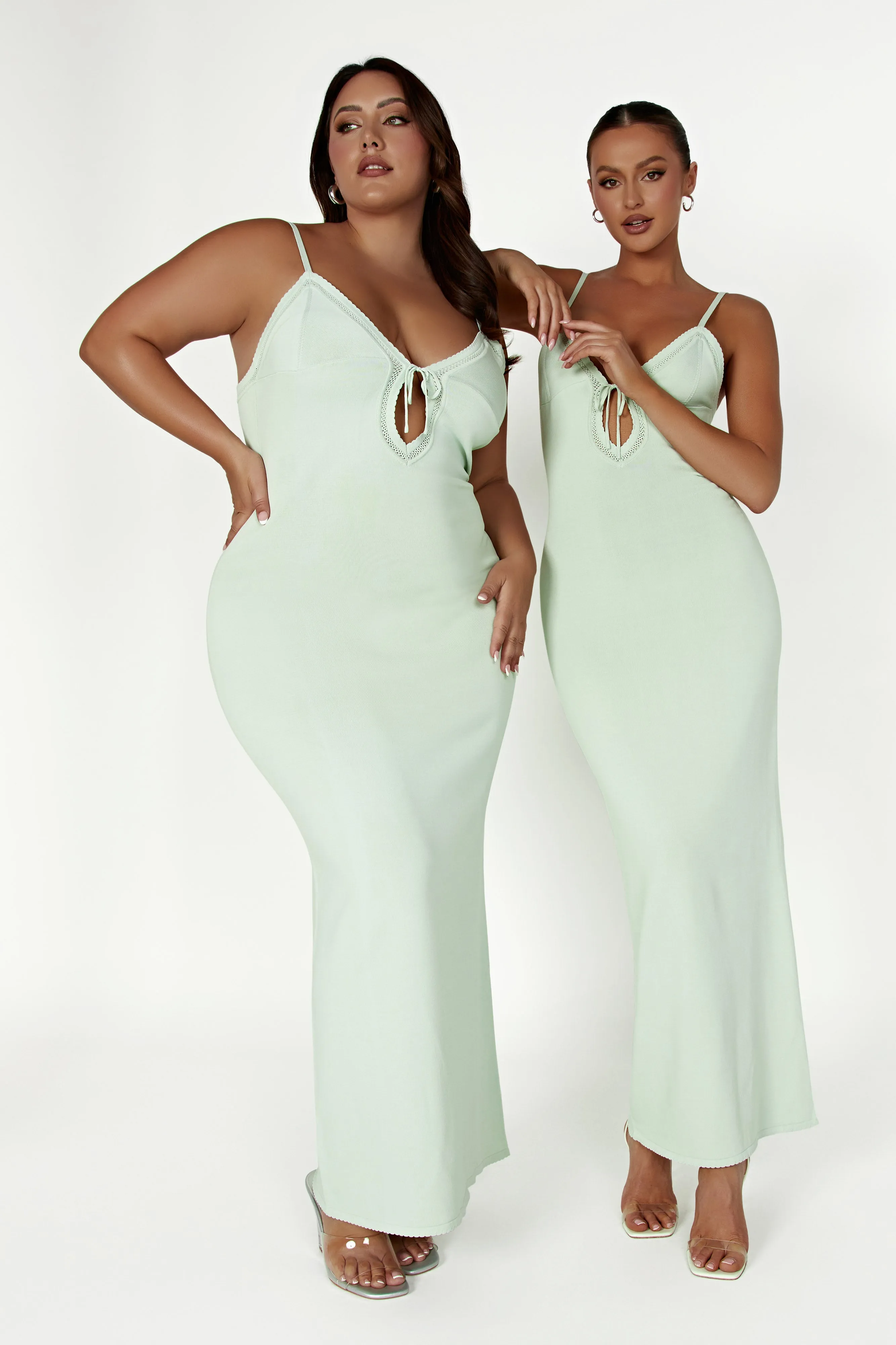 Maia Pointelle Knit Maxi Dress - Pistachio Green