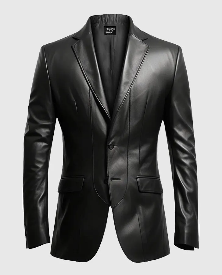 Men's 2 Button Leather Blazer