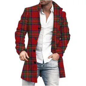 Men's Mid-Length Plaid Print Casual Coat 94095593L