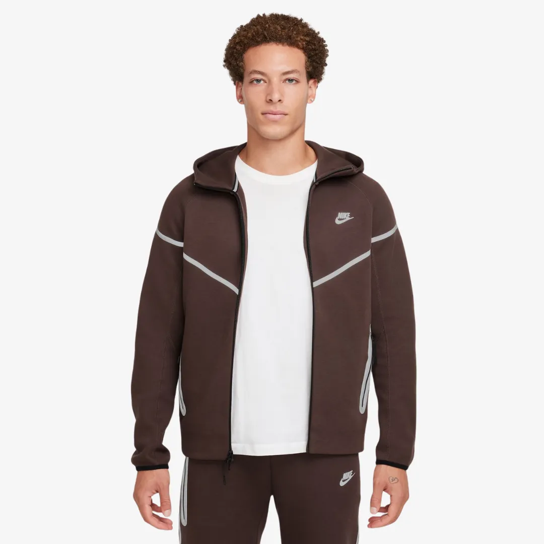 mens nike tech windrunner fleece zip jacket (brown)