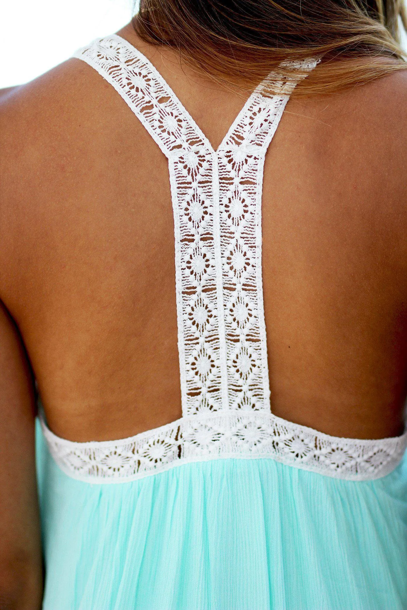 Mint Babydoll Dress with Crochet Trim