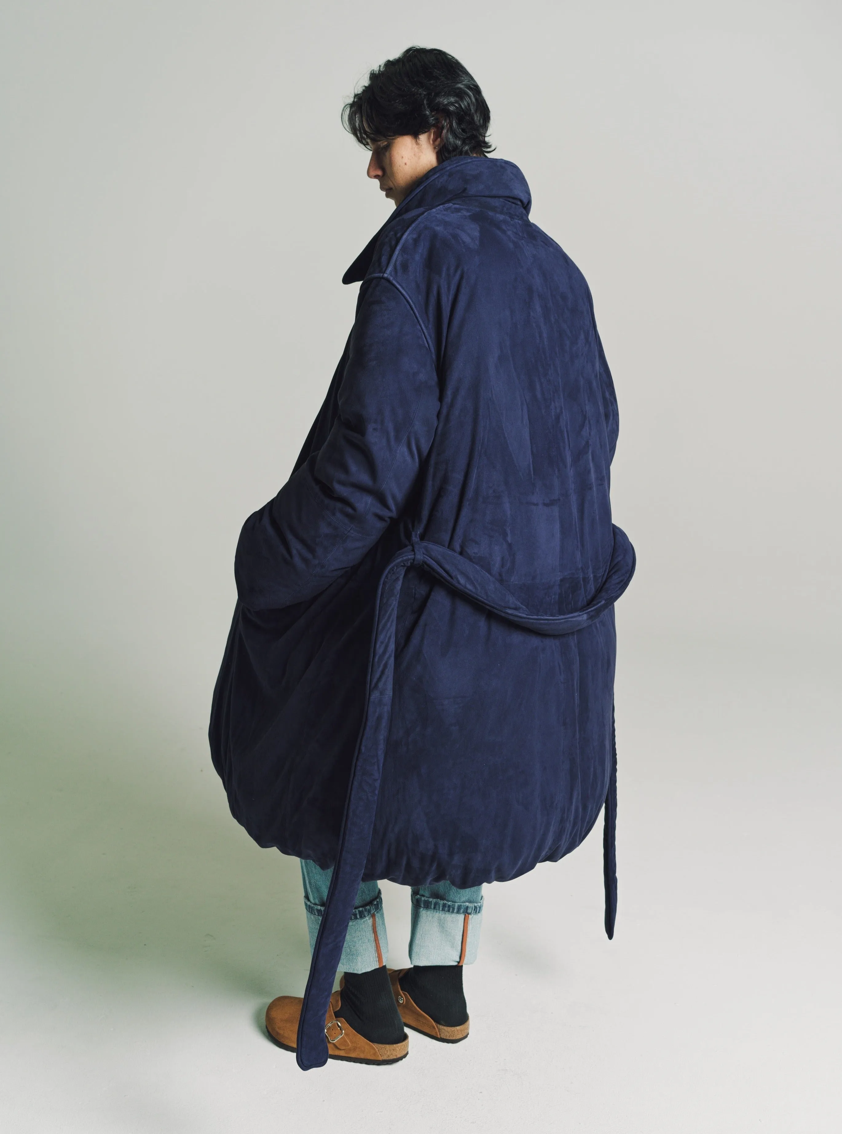 Navy Blue Suede Padded Coat