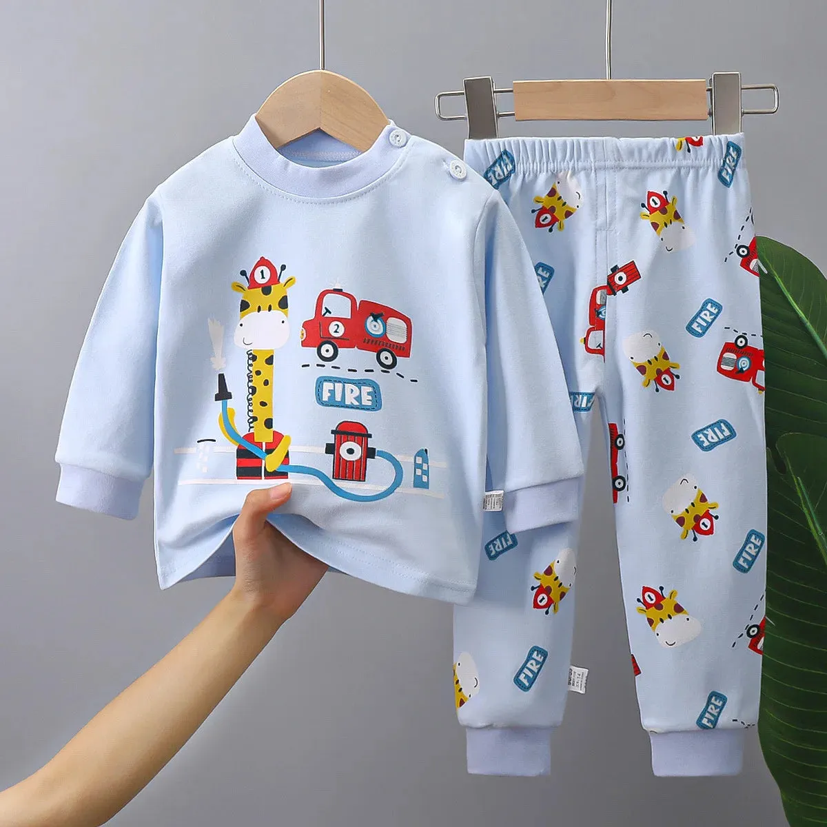 New Boys Girls Cotton Underwear Two-piece Set Autumn Winter Pajamas Loungewear Warm Cute Cartoon Pattern Children's Clothing Kid