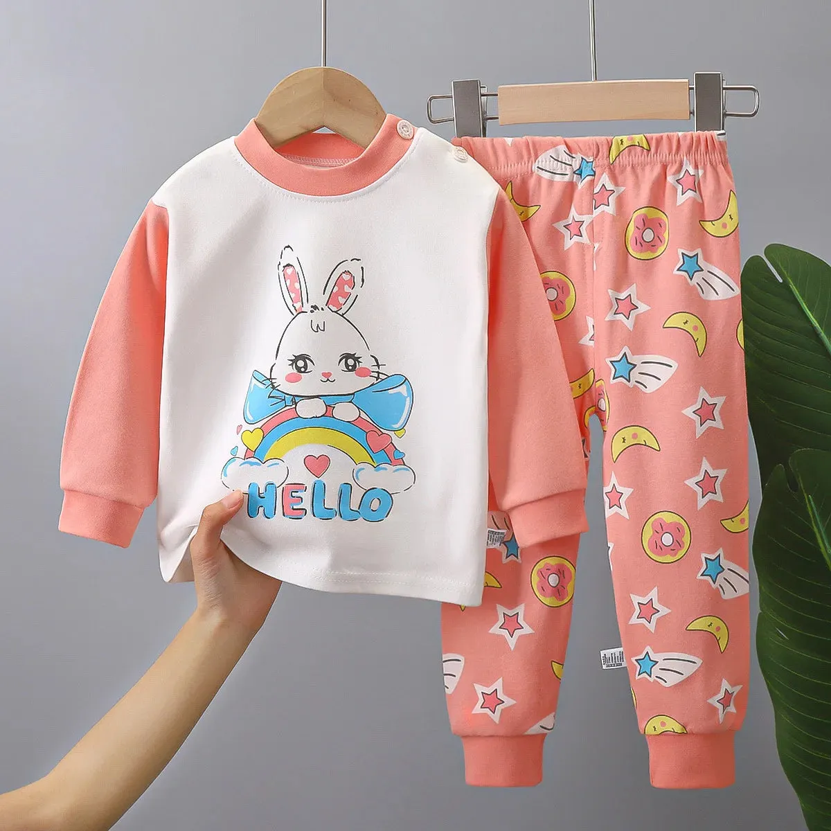 New Boys Girls Cotton Underwear Two-piece Set Autumn Winter Pajamas Loungewear Warm Cute Cartoon Pattern Children's Clothing Kid