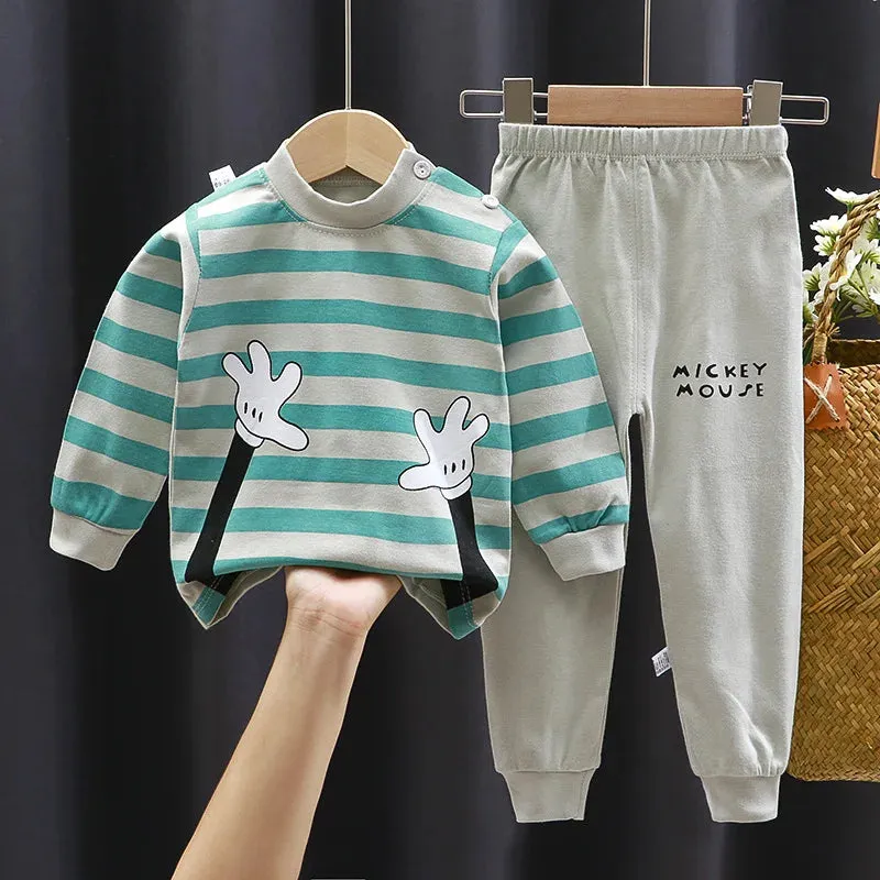 New Boys Girls Cotton Underwear Two-piece Set Autumn Winter Pajamas Loungewear Warm Cute Cartoon Pattern Children's Clothing Kid