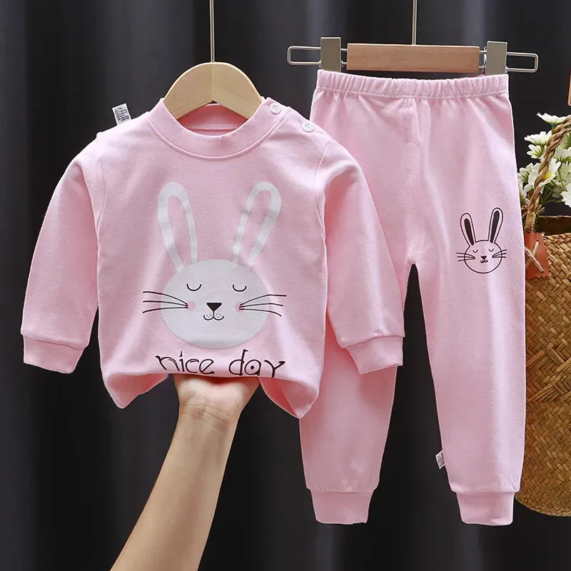 New Boys Girls Cotton Underwear Two-piece Set Autumn Winter Pajamas Loungewear Warm Cute Cartoon Pattern Children's Clothing Kid