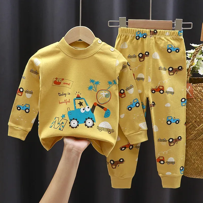 New Boys Girls Cotton Underwear Two-piece Set Autumn Winter Pajamas Loungewear Warm Cute Cartoon Pattern Children's Clothing Kid