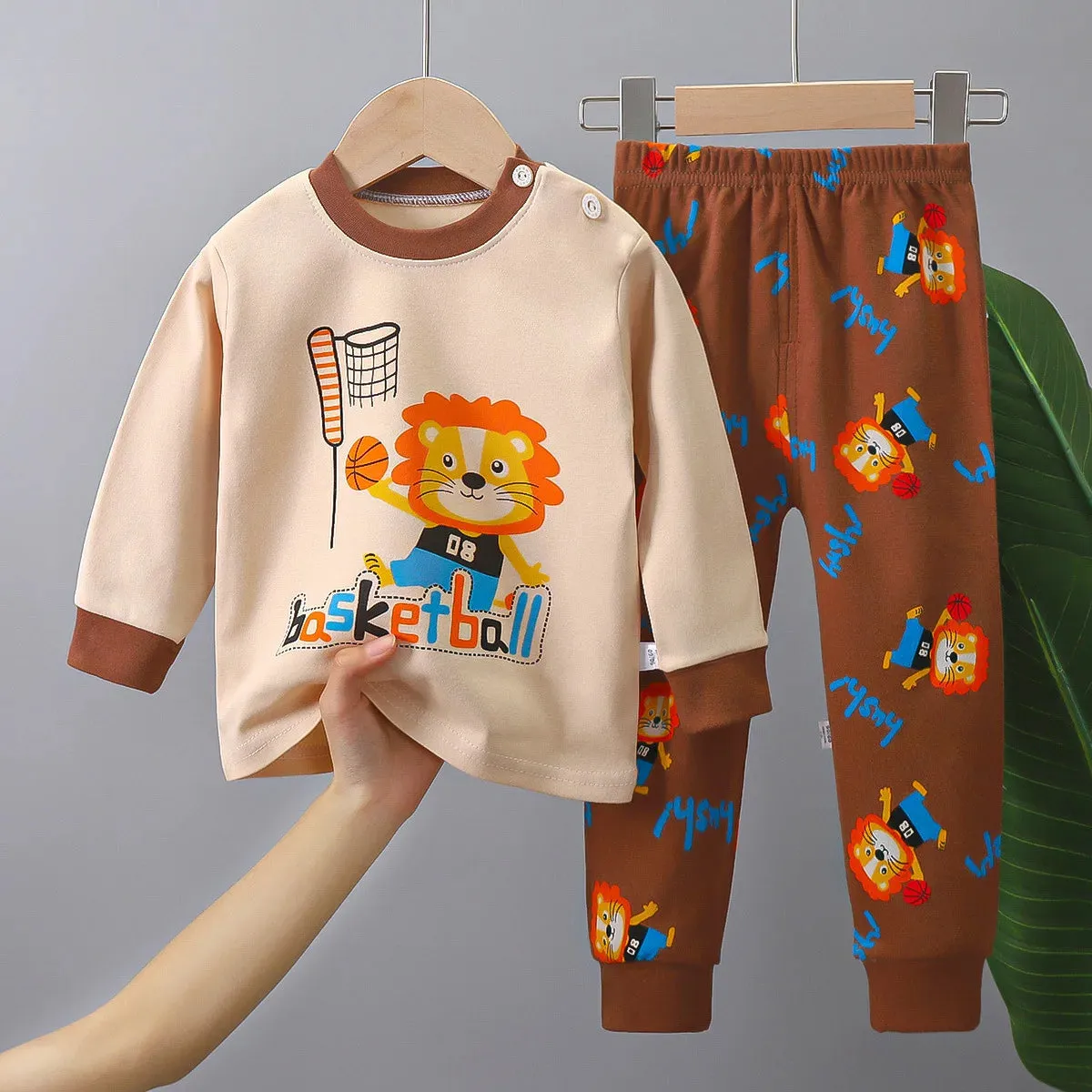 New Boys Girls Cotton Underwear Two-piece Set Autumn Winter Pajamas Loungewear Warm Cute Cartoon Pattern Children's Clothing Kid