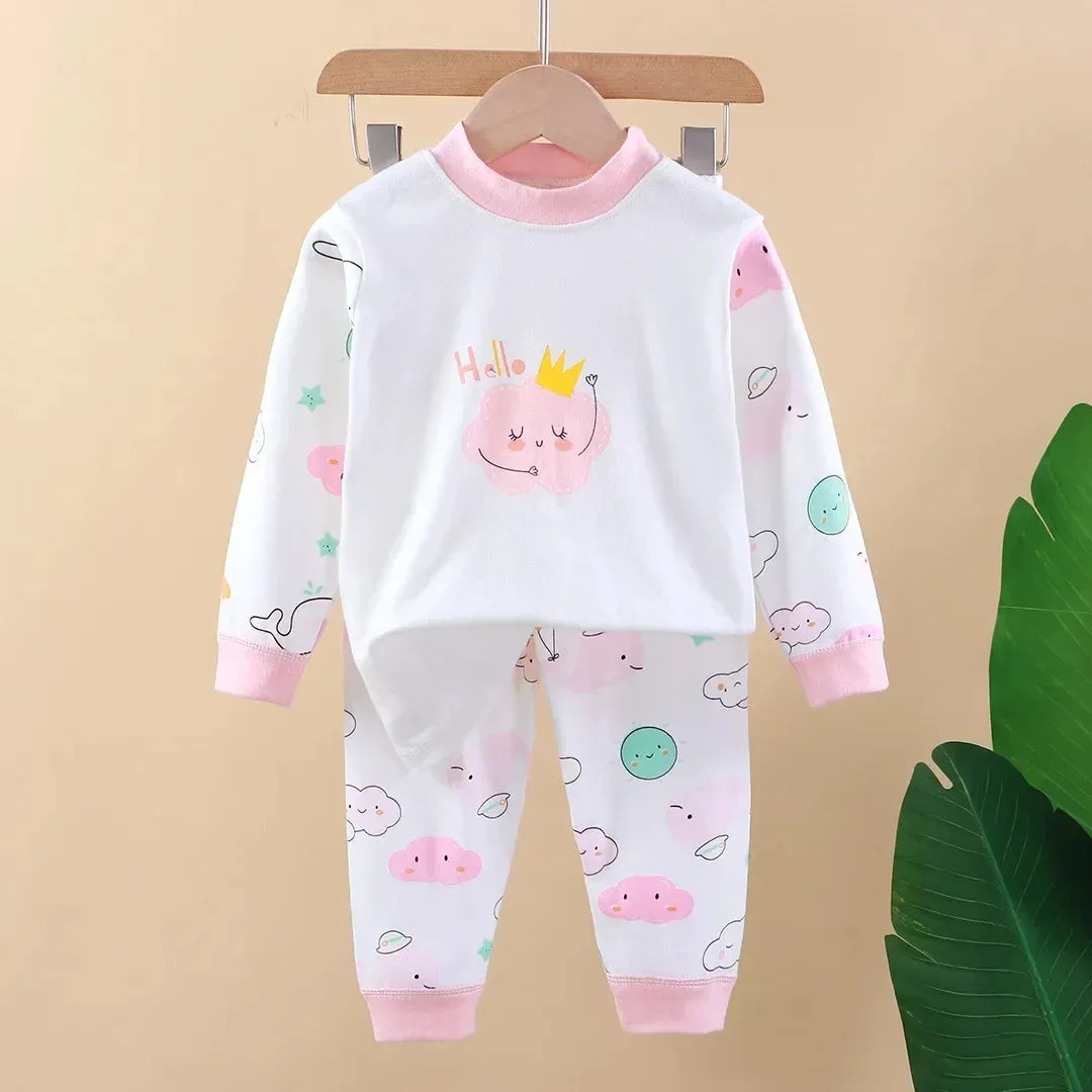 New Kids Boys Girls Pure Cotton Pajamas Cartoon Long Sleeve T-Shirt Tops with Pants Toddler Baby Autumn Sleepwear Clothing Sets