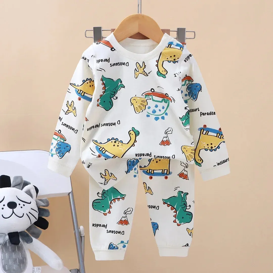 New Kids Boys Girls Pure Cotton Pajamas Cartoon Long Sleeve T-Shirt Tops with Pants Toddler Baby Autumn Sleepwear Clothing Sets