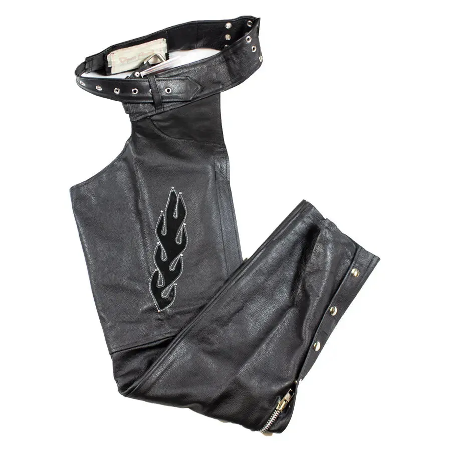 Open Road Women's Flame Inlay Premium Leather Chaps