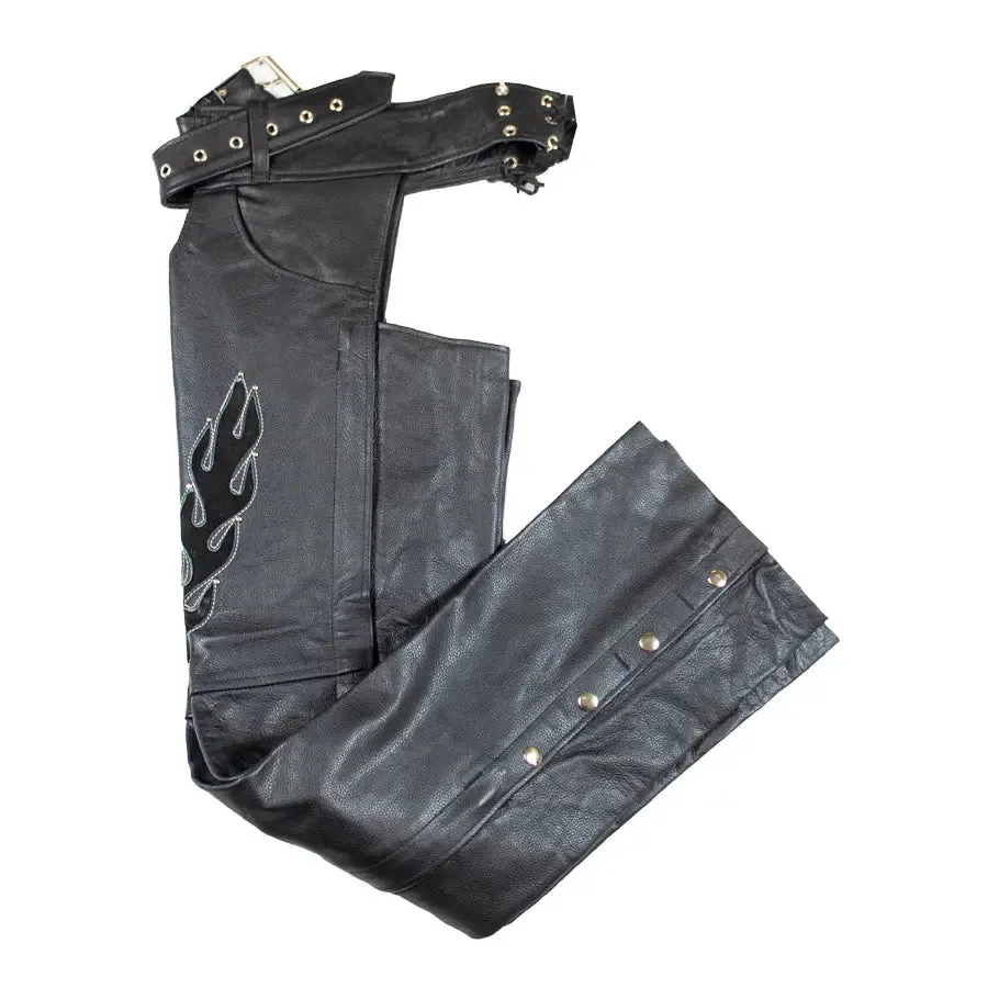 Open Road Women's Flame Inlay Premium Leather Chaps