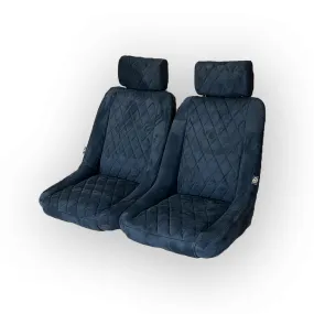 Pair BB1 Clubsport Suede Quilted Diamond Stitch Classic Bucket Seats with Headrests   Universal Runners