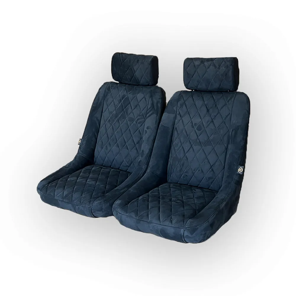 Pair BB1 Clubsport Suede Quilted Diamond Stitch Classic Bucket Seats with Headrests   Universal Runners