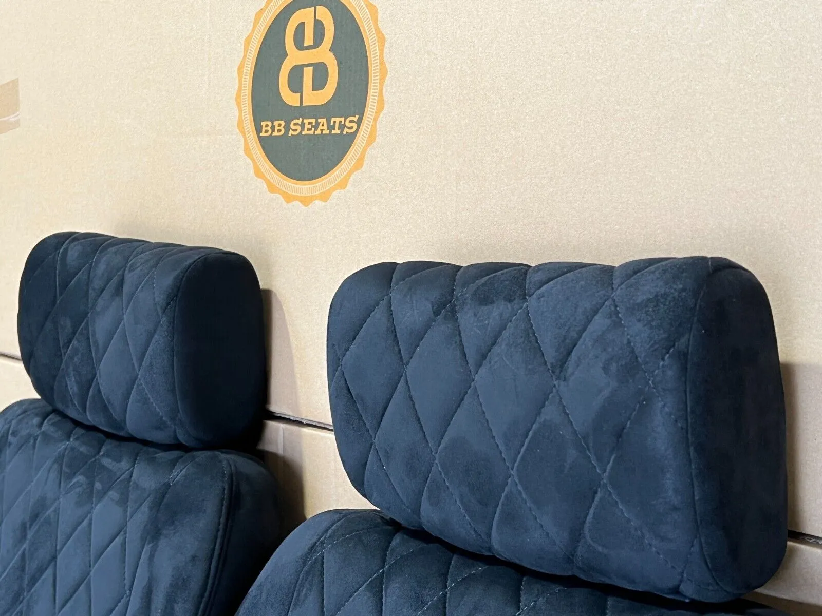 Pair BB1 Clubsport Suede Quilted Diamond Stitch Classic Bucket Seats with Headrests   Universal Runners