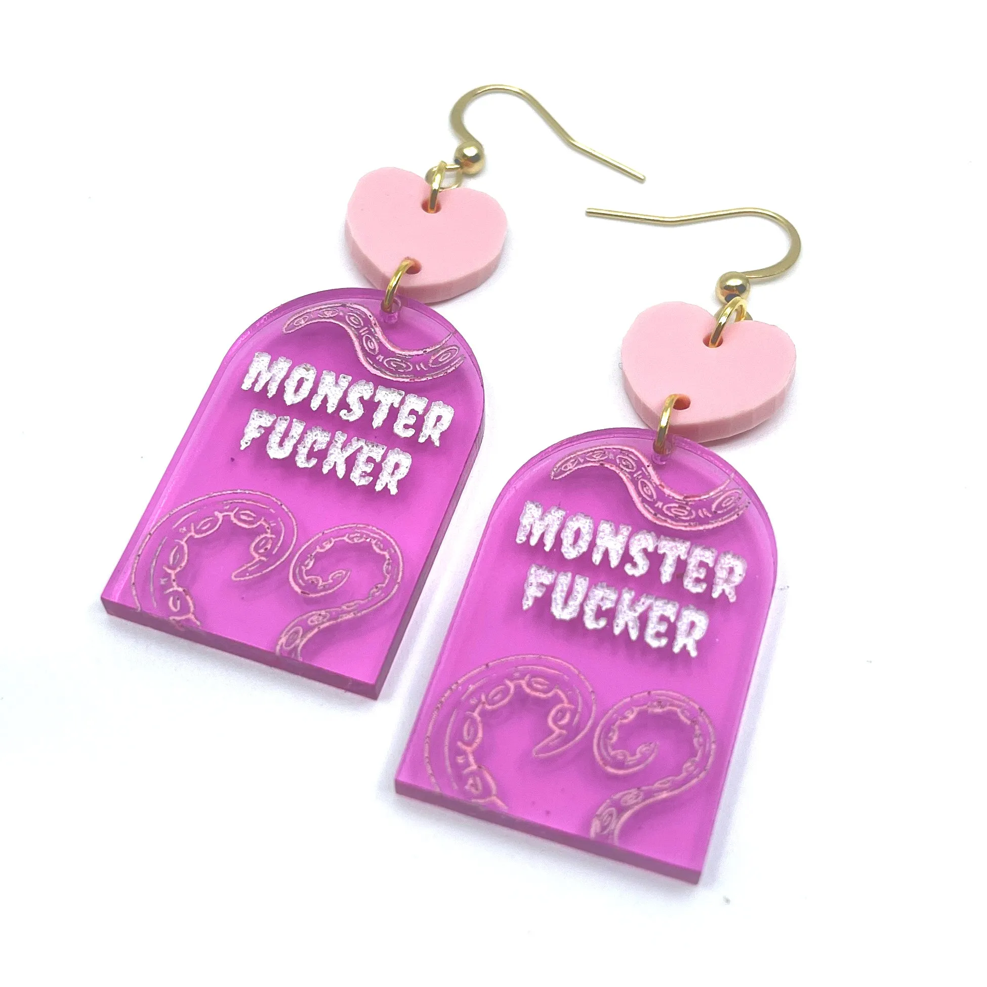 Pastel Pink Monster Fucker Tentacle Earrings