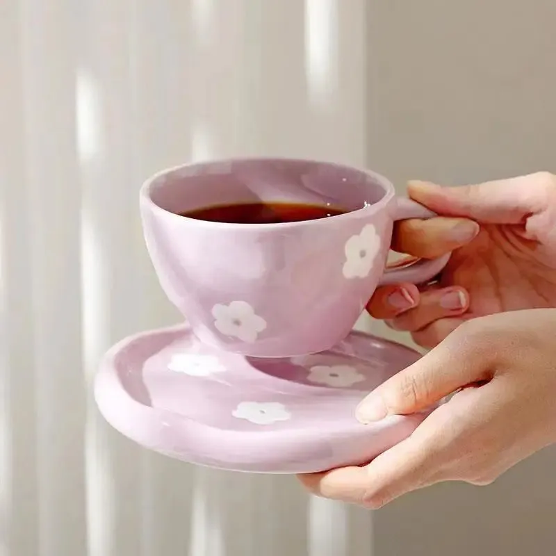 Pastel Rainbow Ceramic Tea &amp; Coffee Cup Set with Plate