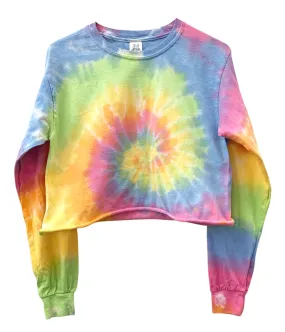 Pastel Rainbow Tie-Dye Cropped Long Sleeve Unisex Tee