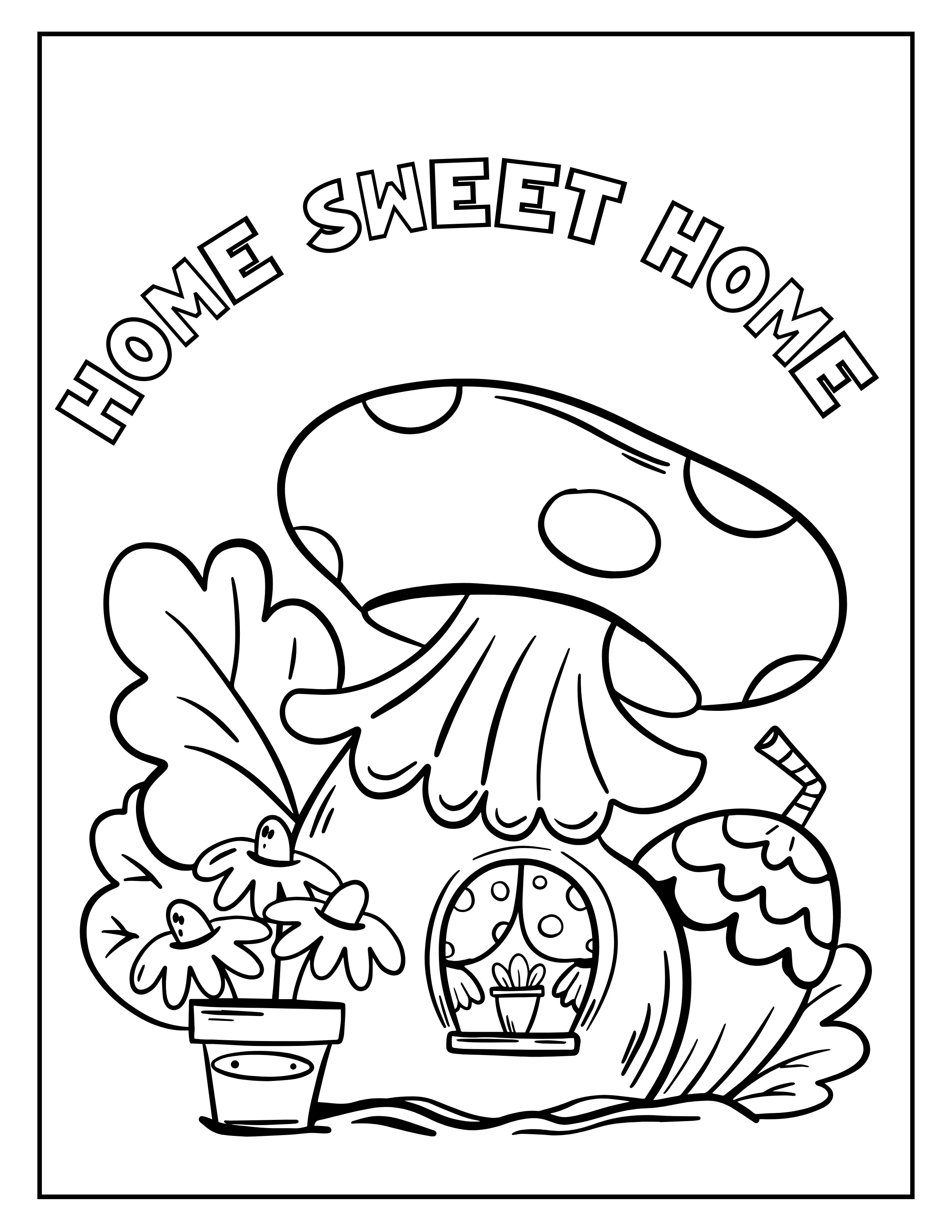 Printable Stress-Relief Coloring Pages: Whimsical Food Homes Digital Collection