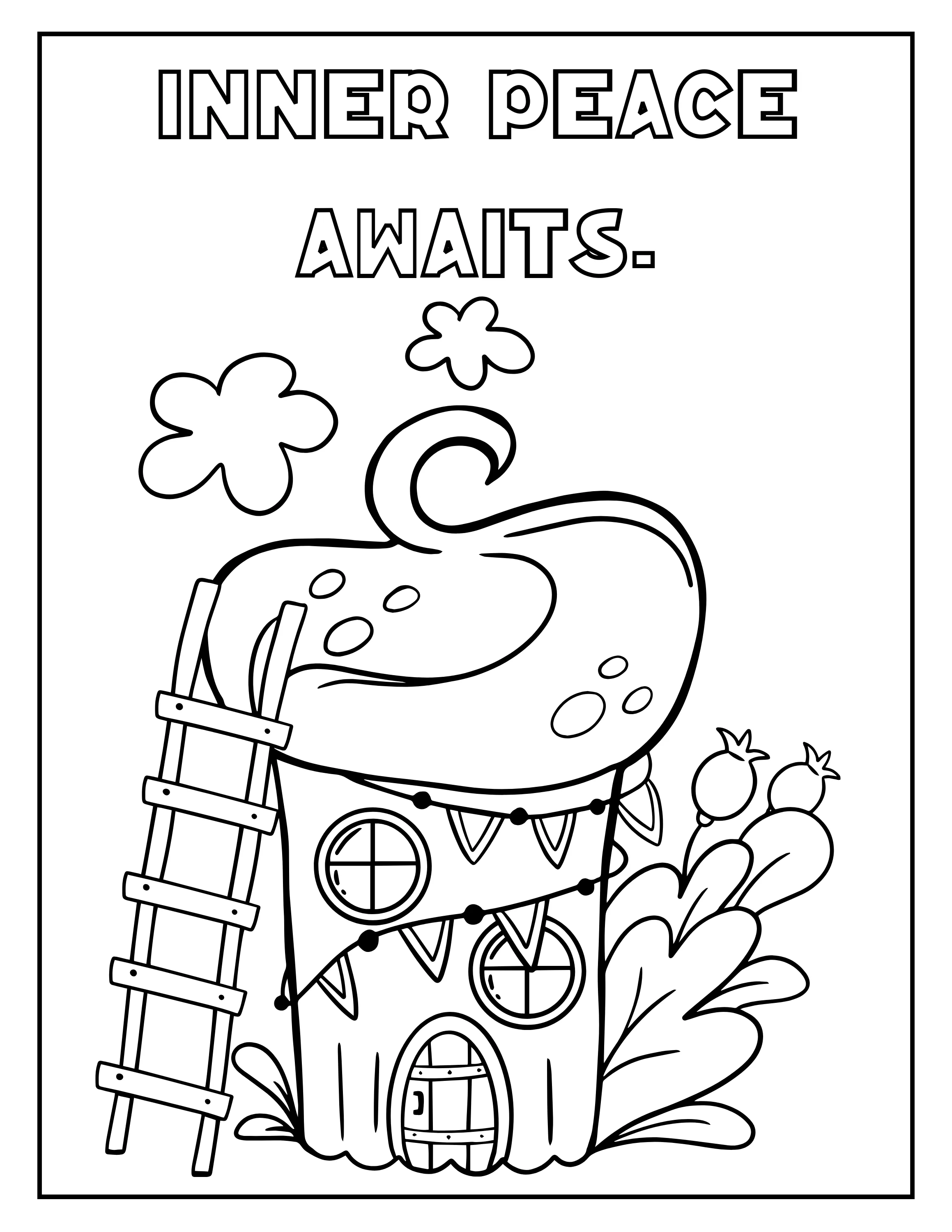 Printable Stress-Relief Coloring Pages: Whimsical Food Homes Digital Collection