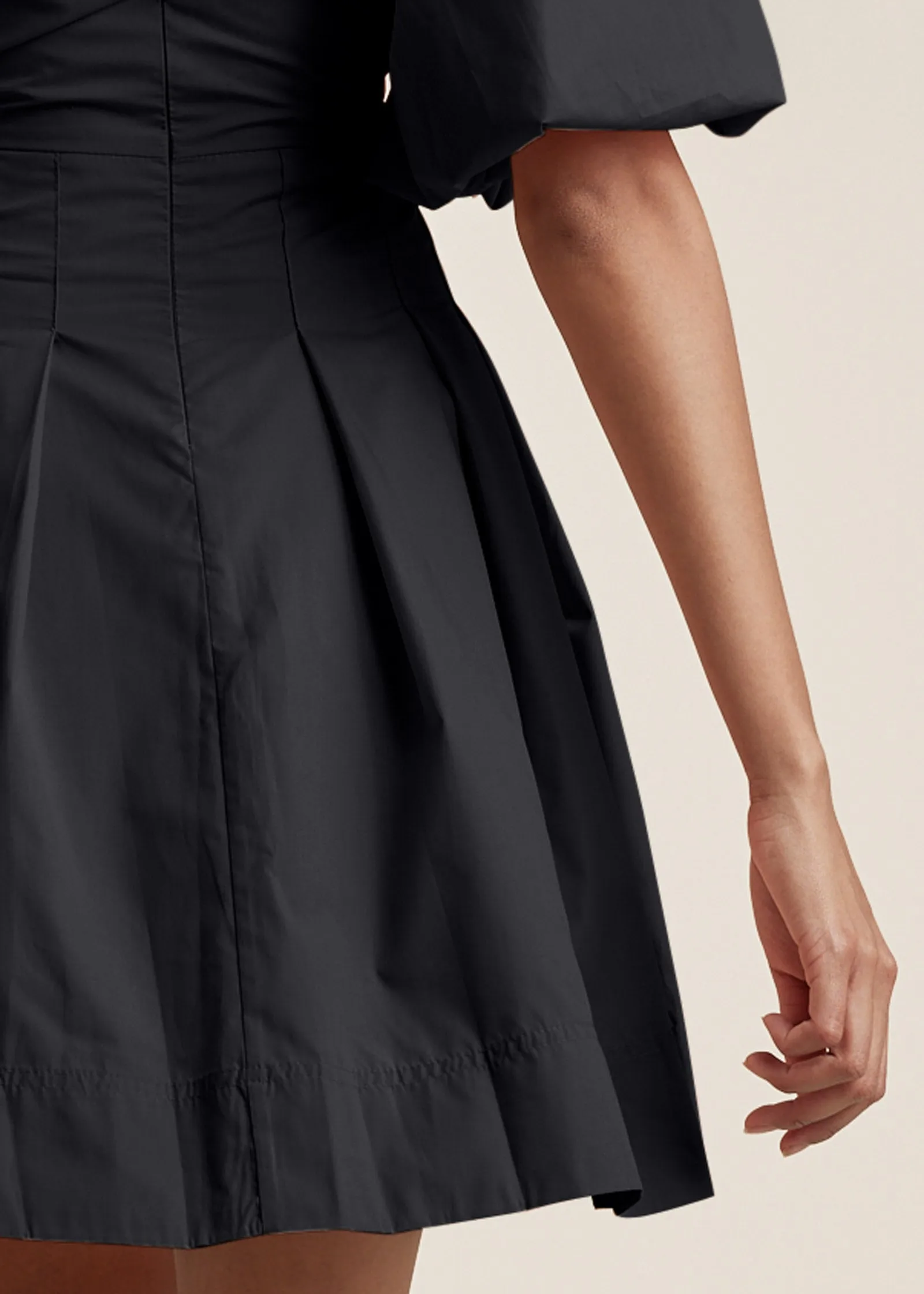 Puff Sleeve Taffeta Dress - Black