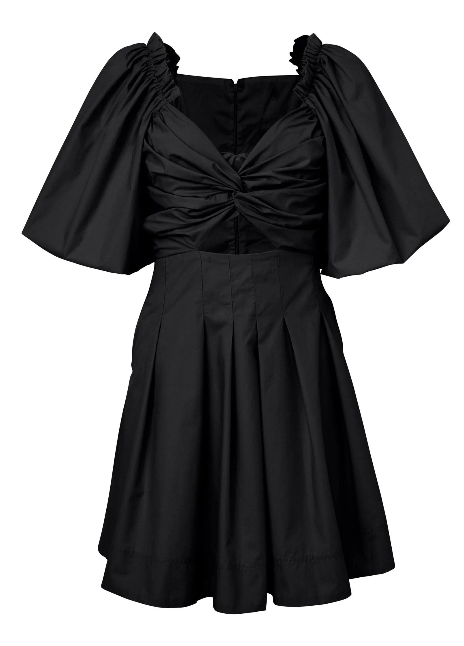 Puff Sleeve Taffeta Dress - Black